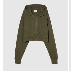 Elwood Clothing *sold out* Babydoll Crop Zip Hoodie in Olive, NWOT